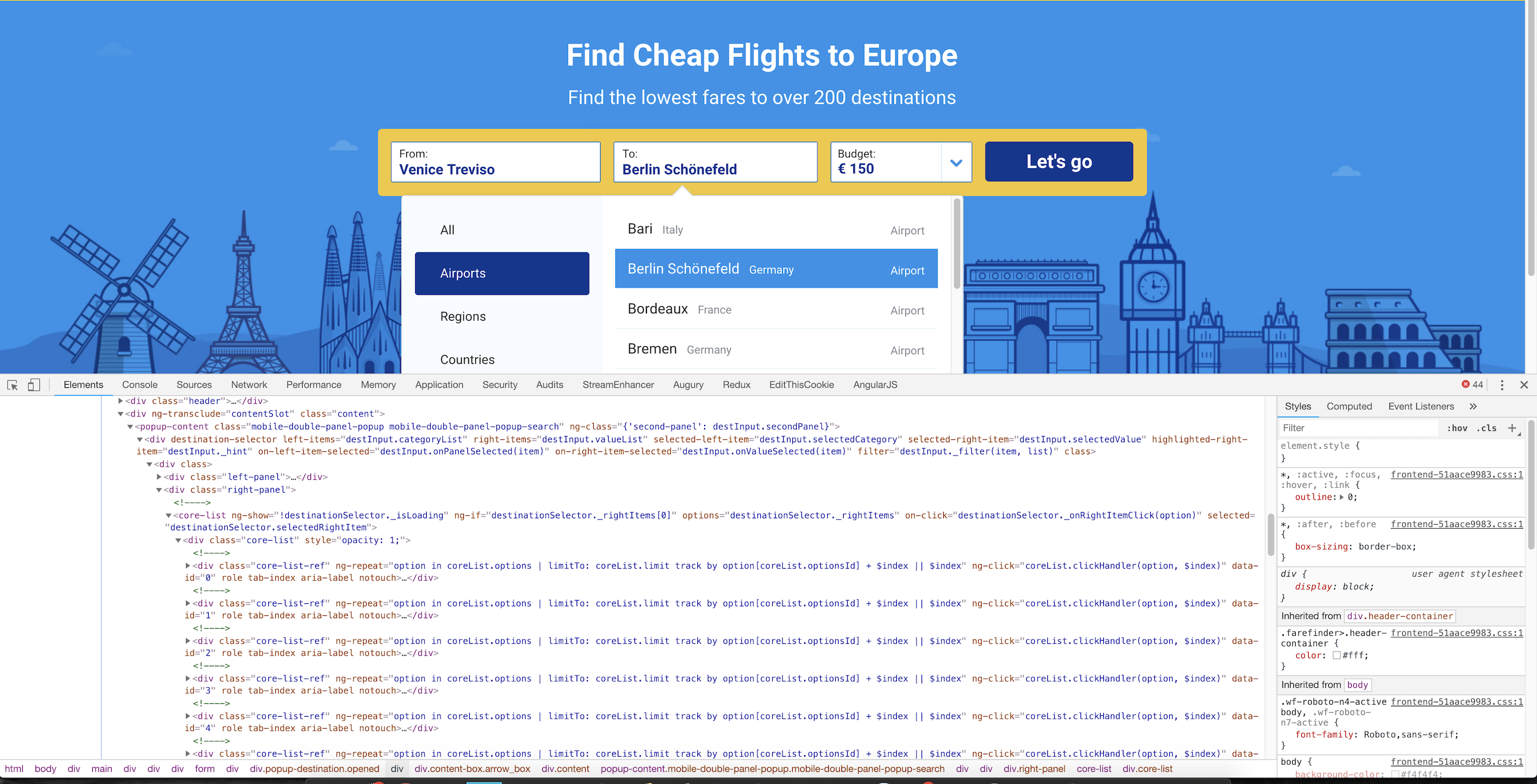 Ryanair filtered HTML